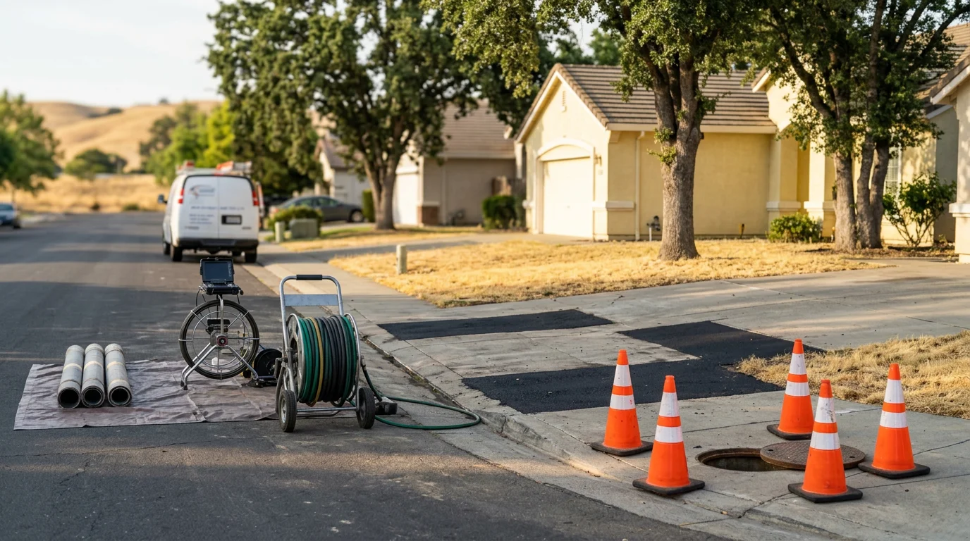 Technician performing a drain inspection with a camera scope